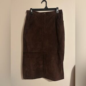 Valerie Stevens Brown Leather Midi Skirt